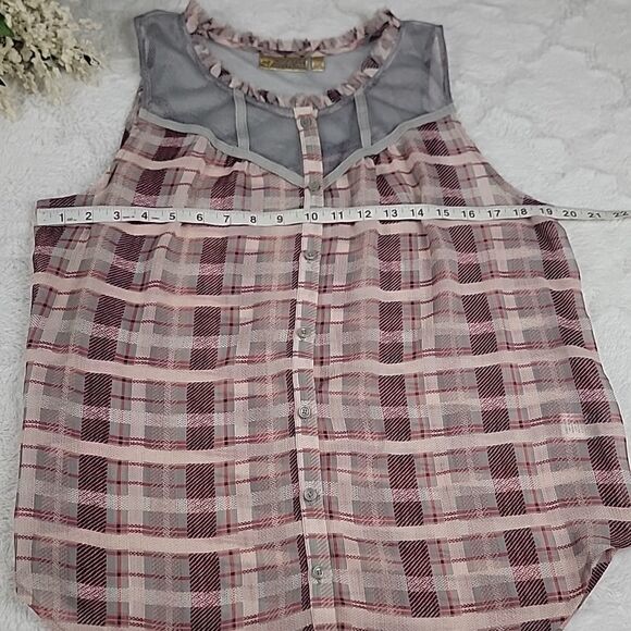 PRINCESS VERA WANG Plaid & Mesh Button Down‎ Tank Top [SIZE XL] - Picture 4 of 6